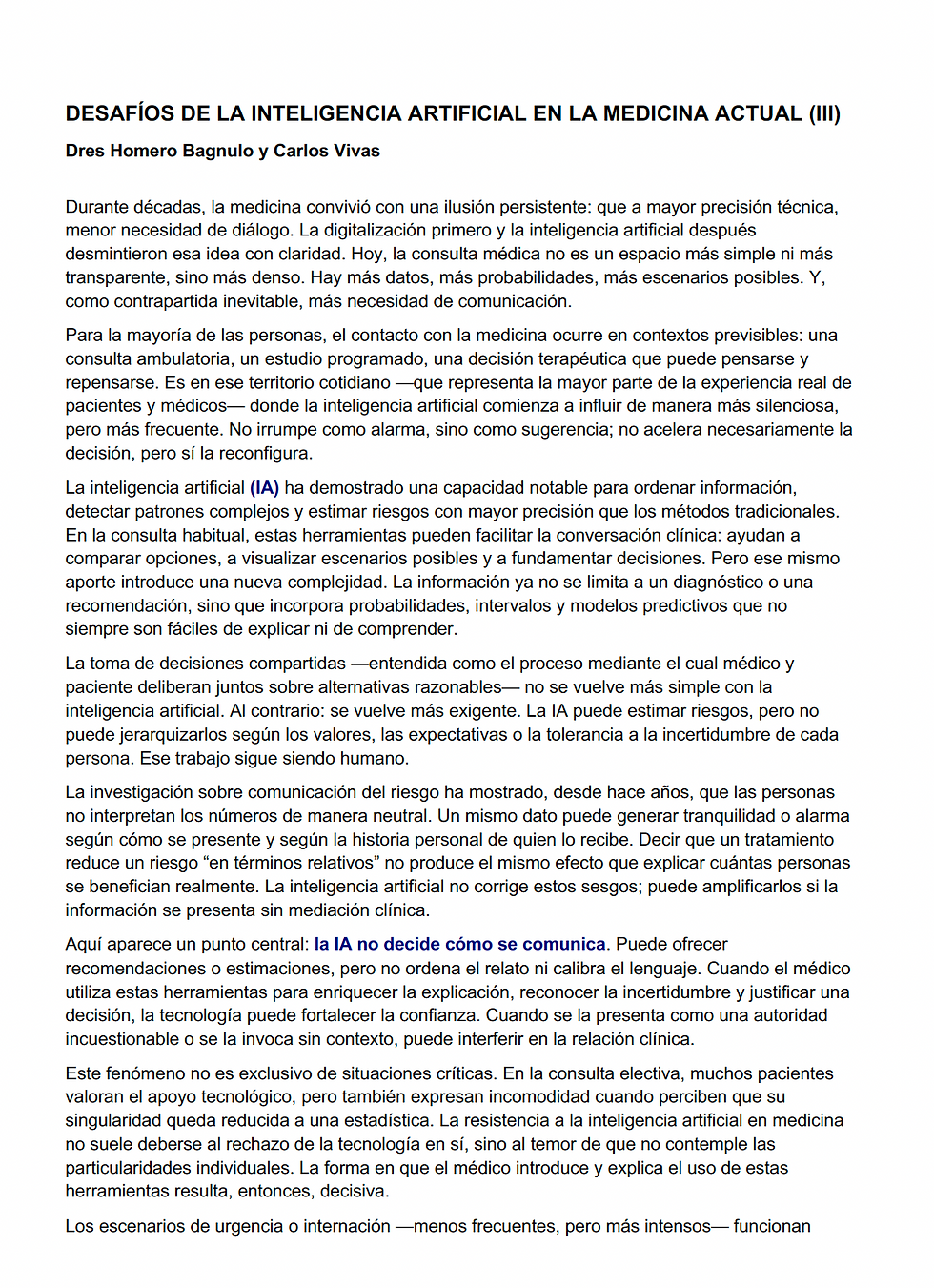 Desafíos de la IA en la medicina actual (III)