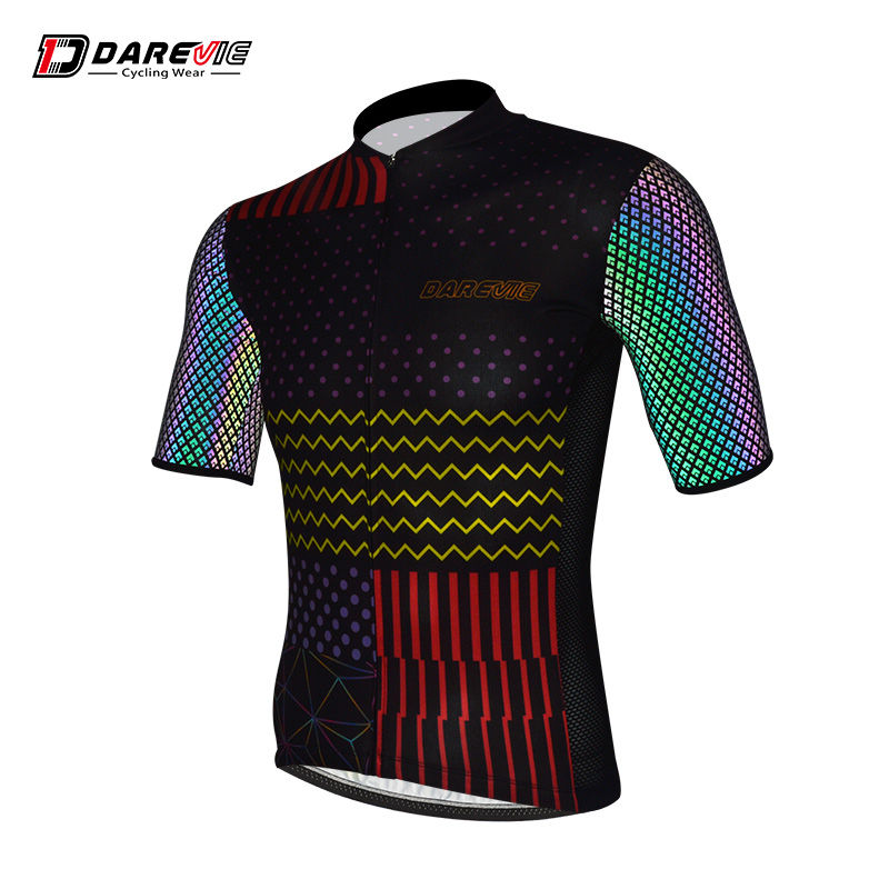 Thumbnail: bright reflective sublimation cycling jerseys with colorful reflection in dark