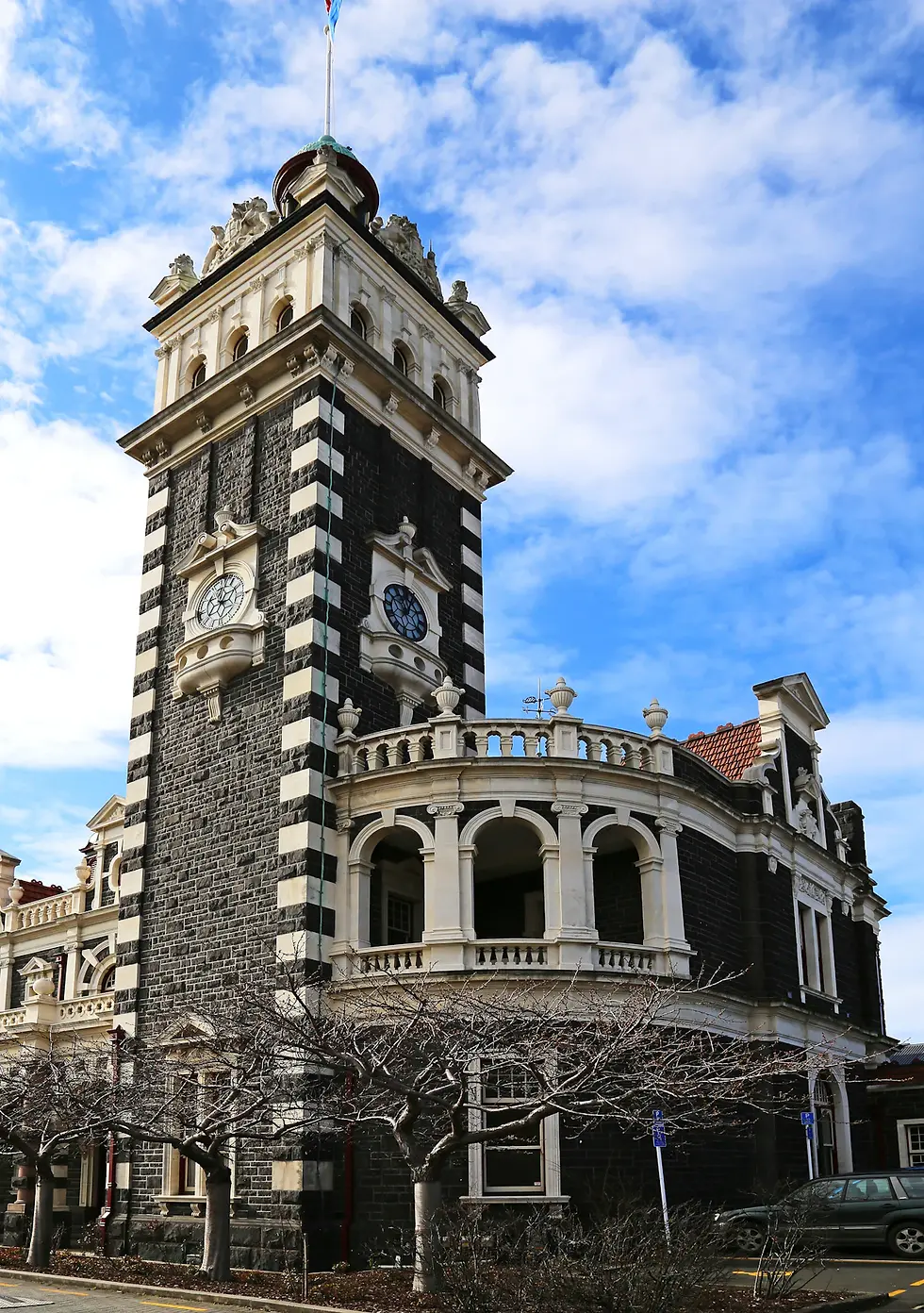 The historic Dunedin Railway Station, one of the South Island's most photographed wedding-portrait backdrops