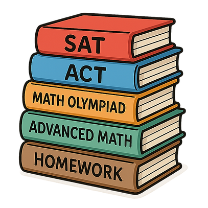 A colorful book stack representing Better Prep’s core academic programs, from test prep to advanced math.