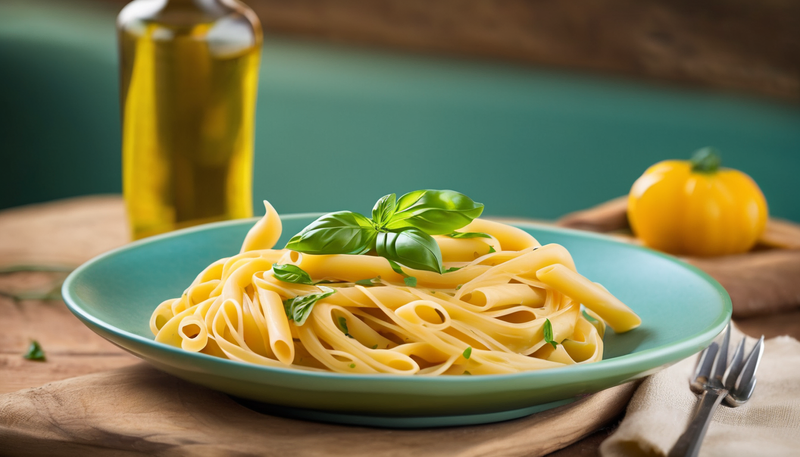 un piatto di spaghetti al pomodoro con foglia di basilico