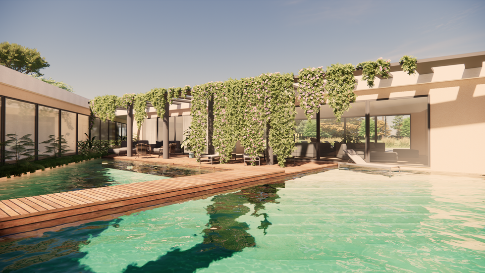 Pátio interior com piscina