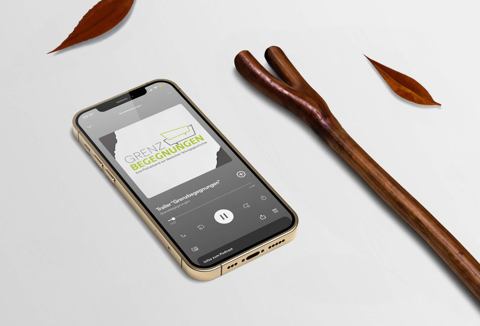 Smartphone, Spotify-App, Walking Stick, Autumn leaves