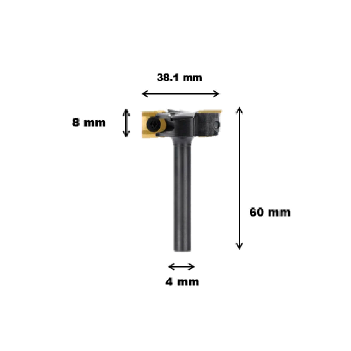 Fresa Cuatro filos con insertos en forma de T. 38.1 x 4 x 8 x 60.