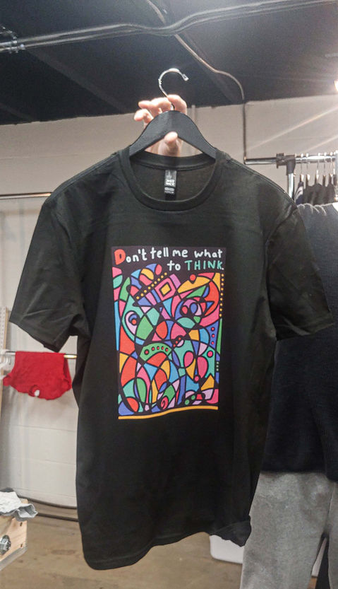 Colorful print on black t-shirt 