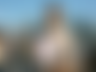 Smiling person holding an "Approved Work Visa" paper by a waterfront. Group of diverse people in the background with cityscape, blue sky.