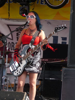 Jen playing bass at Sportsterz