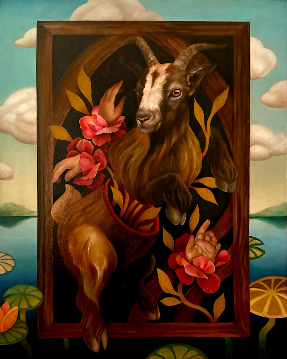 Goat and Roses