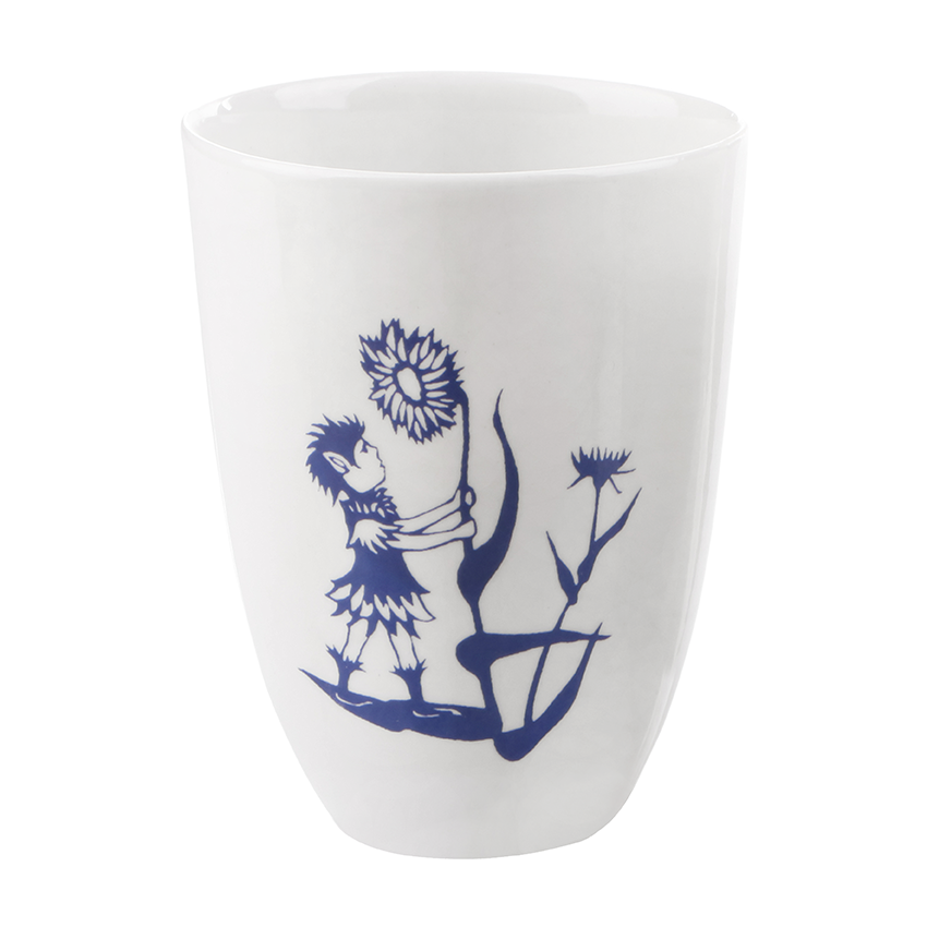 Thumbnail: Porzellanbecher mit Märchenmotiven, Elfen, Gnome, weißes Porzellan, Porzellanwerkstatt in Wien, mano design,