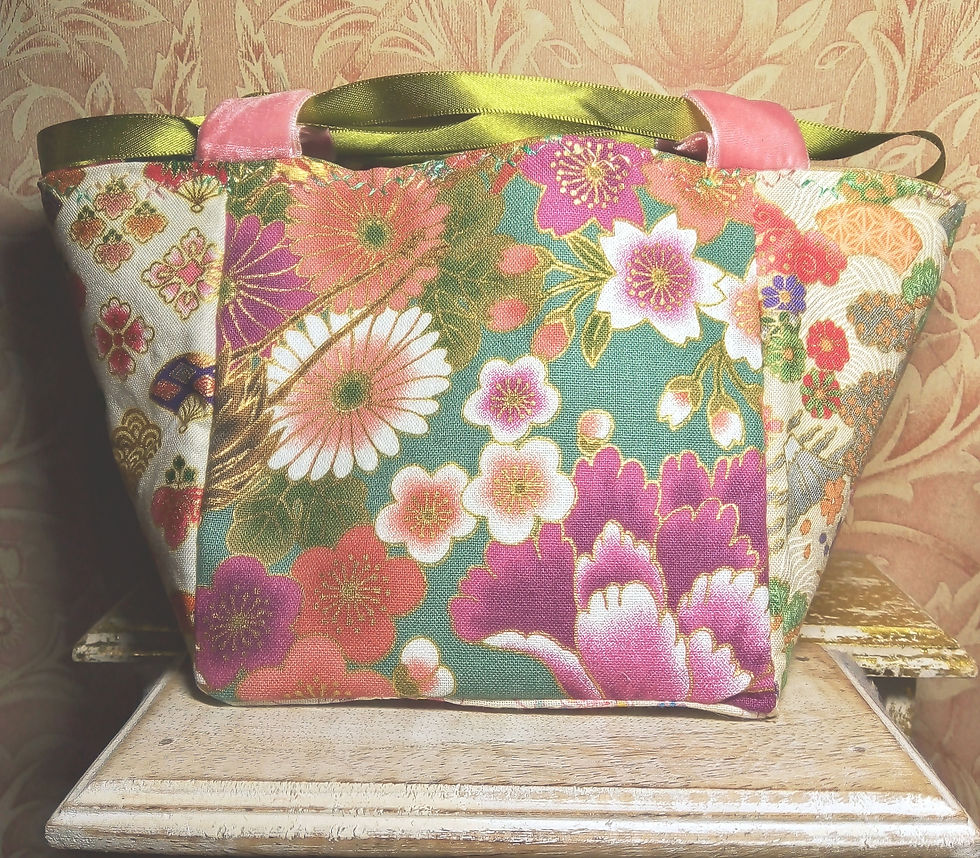 Thumbnail: Sage Green and Ivory Japanese Fabric Rice Bag