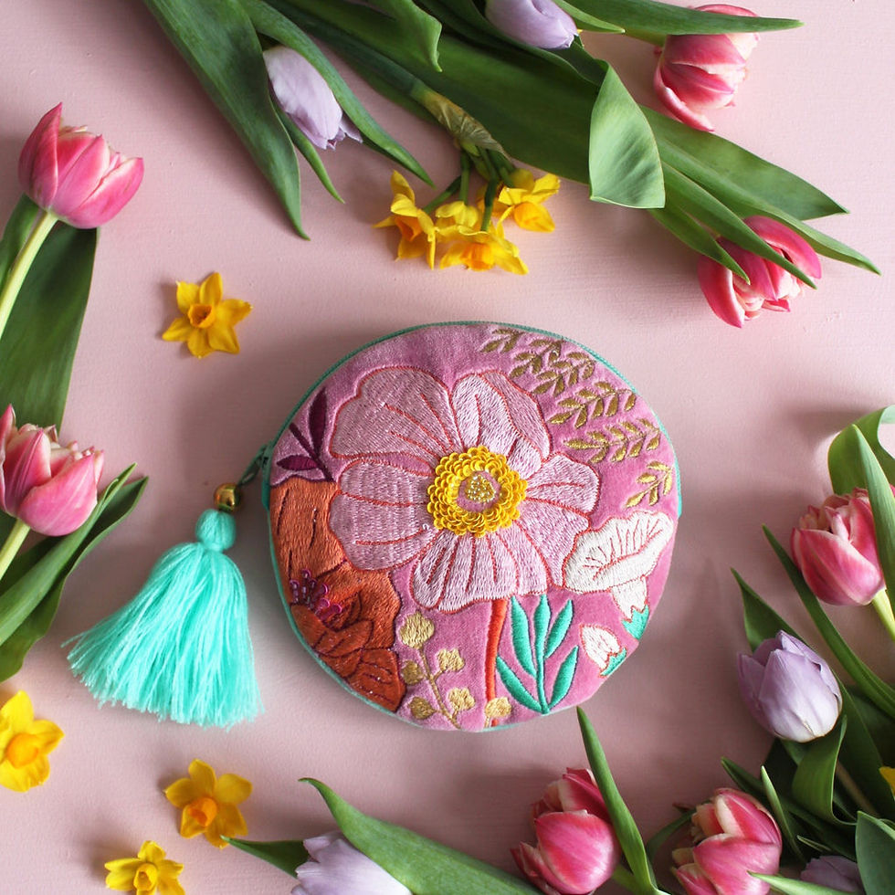 Thumbnail: Posy Round Velvet Purse, Embroidered Velvet Jewellery Pouch,  The House of Disas