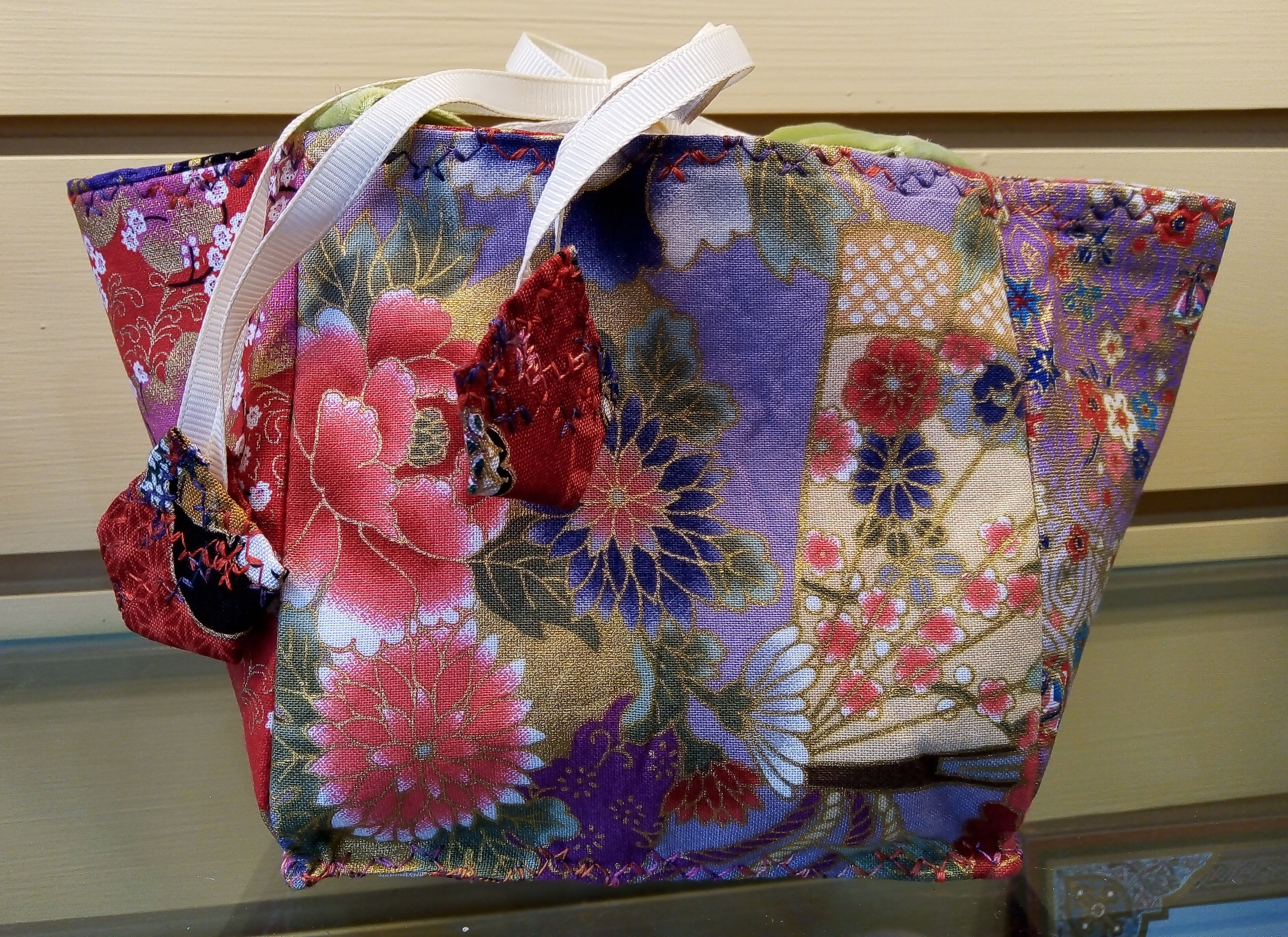 Lilac, Purple and Red Japanese Fabric Rice Bag