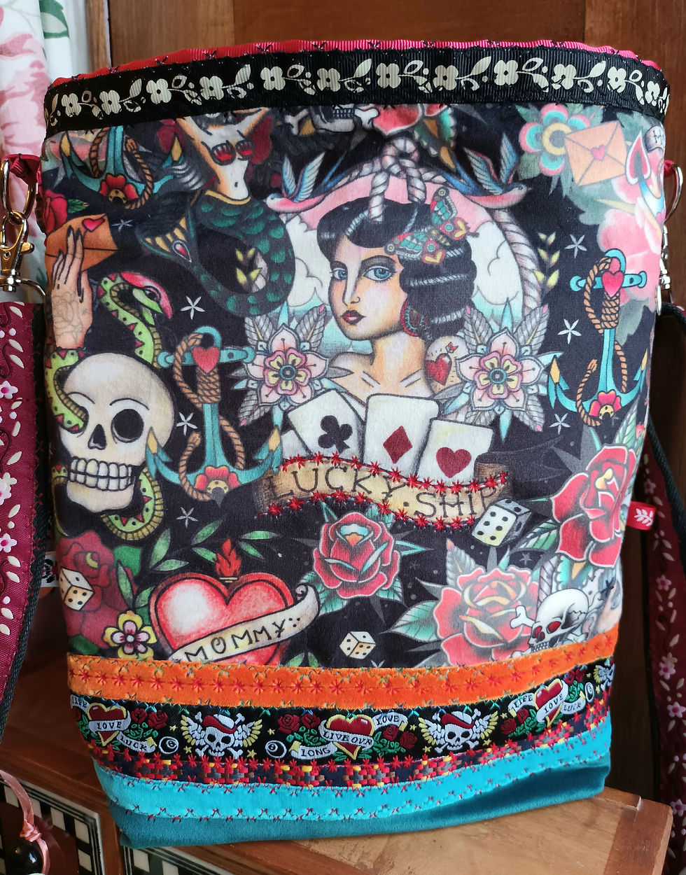 Tattoo Art Velvet Cross Body Bag, Unique Handbag