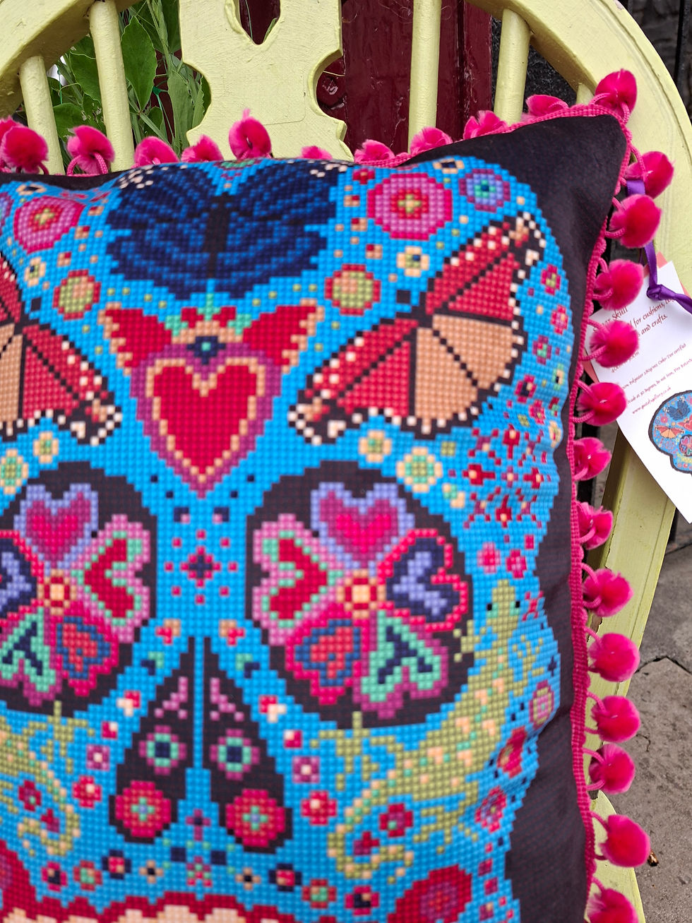 Thumbnail: Sugar Skull Velvet Cushion,  Dia de Los Muertos, Day of the Dead, Mexican Folk 