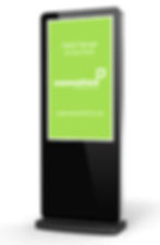 Swooshed Digital Display Stand, available for hire. Fantastic for directional signage or key current information messages. You can play images and videos and it's very easy to update via a USB stick or network connection.