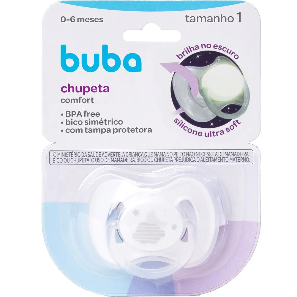 Chupeta Comfort Tam 1 Noturna Nuvem Cinza - Buba