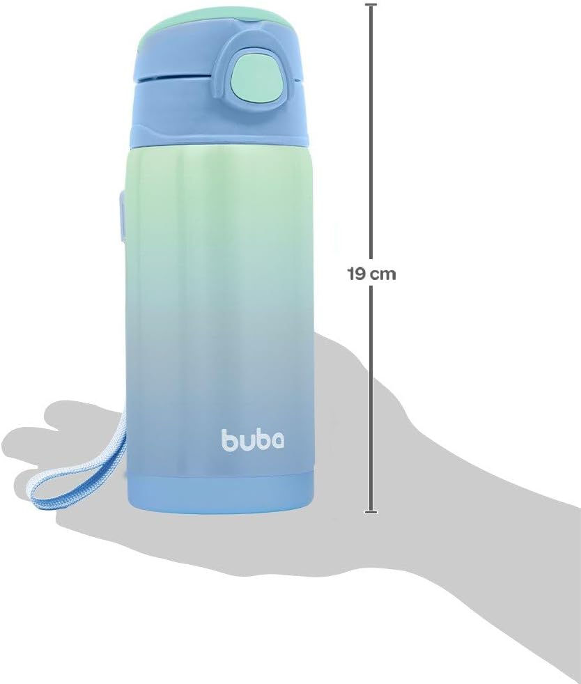 Miniatura: Copo Térmico Parede Dupla Com Canudo Degradê Azul 400 ml - Buba