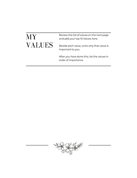 The values worksheet is created to help you explore what your personal boundaries are and help find yourself again
