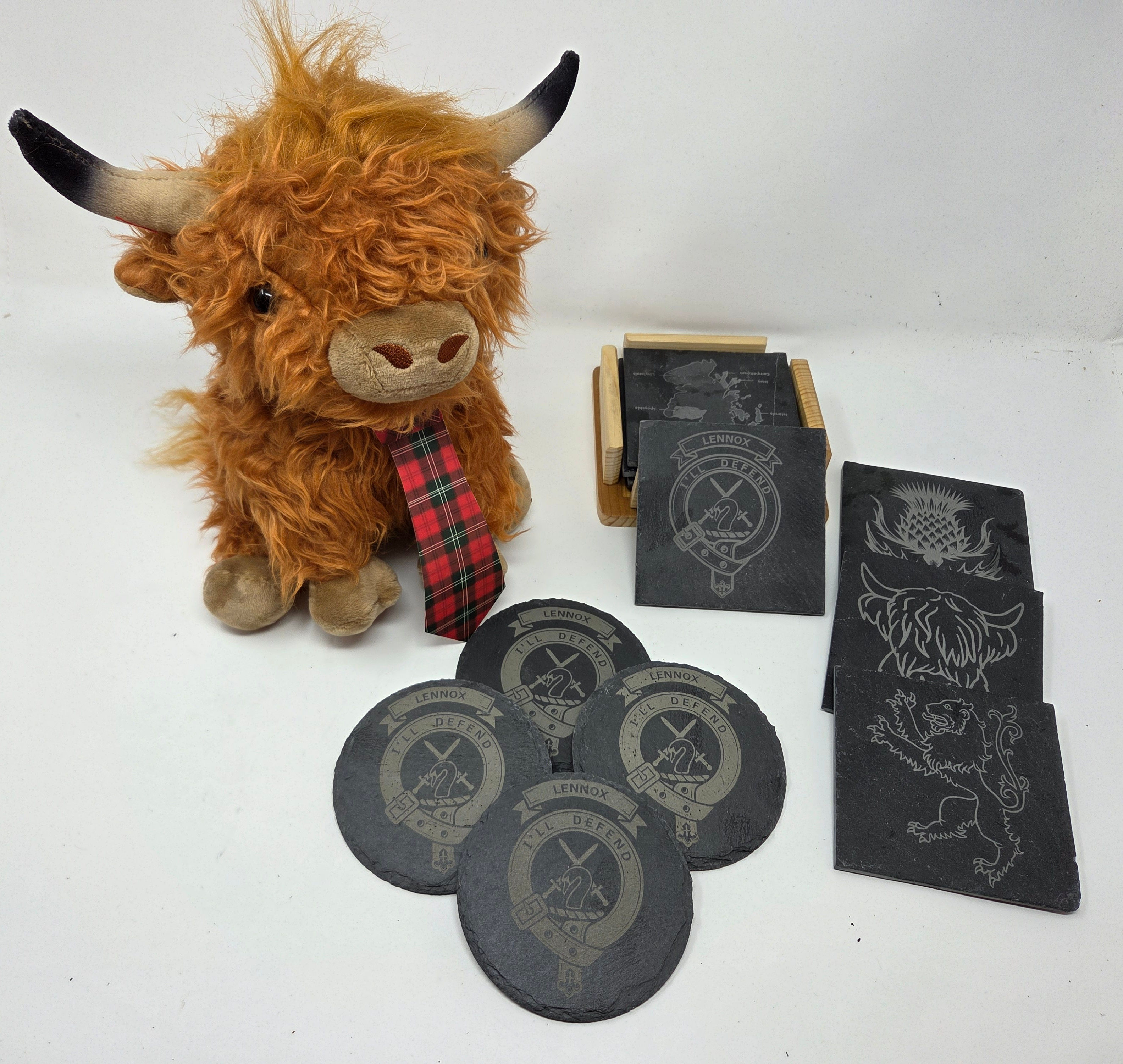 Family crest personalized Scottish slate coaster set