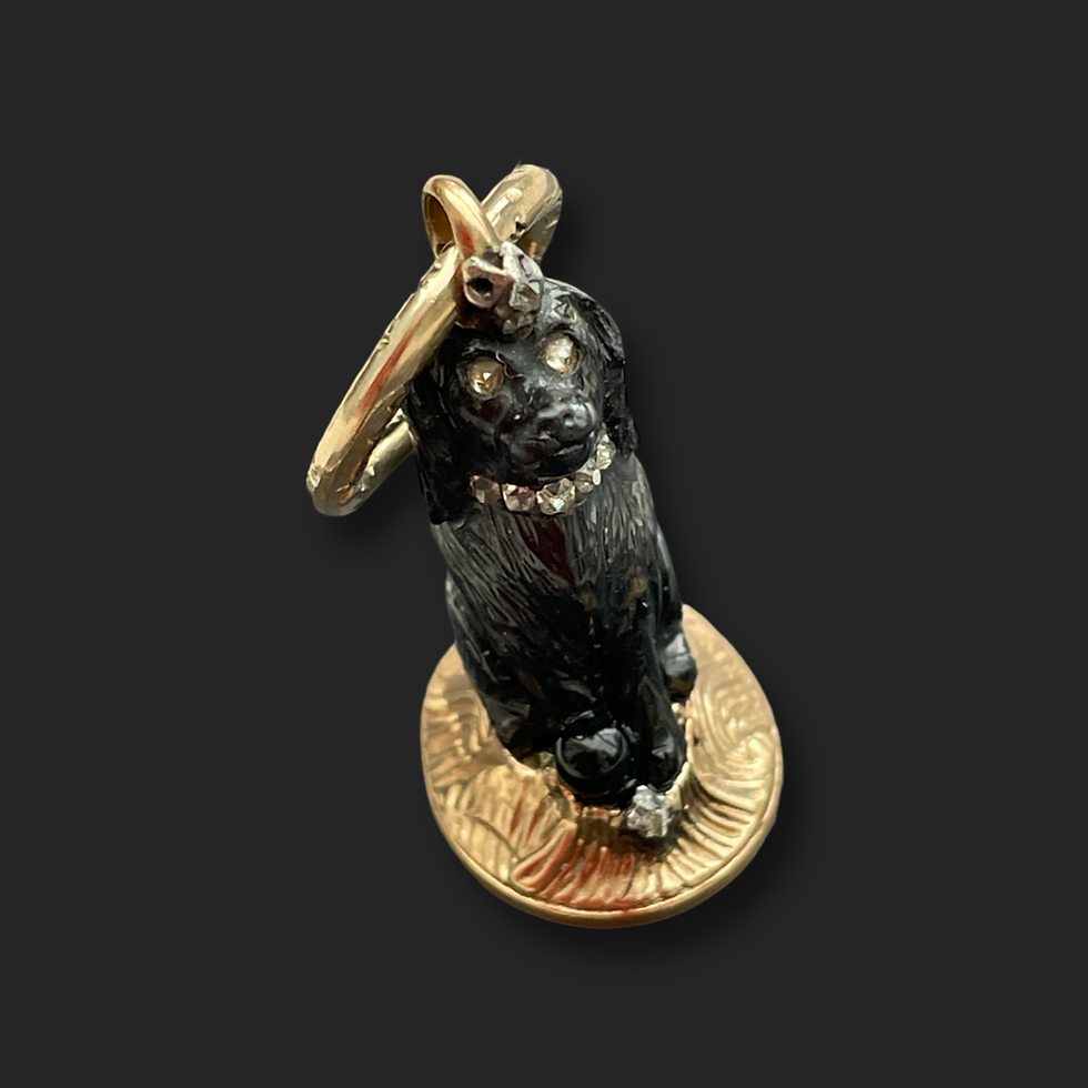Thumbnail: Rare Georgian Agate And Diamond Spaniel Fob