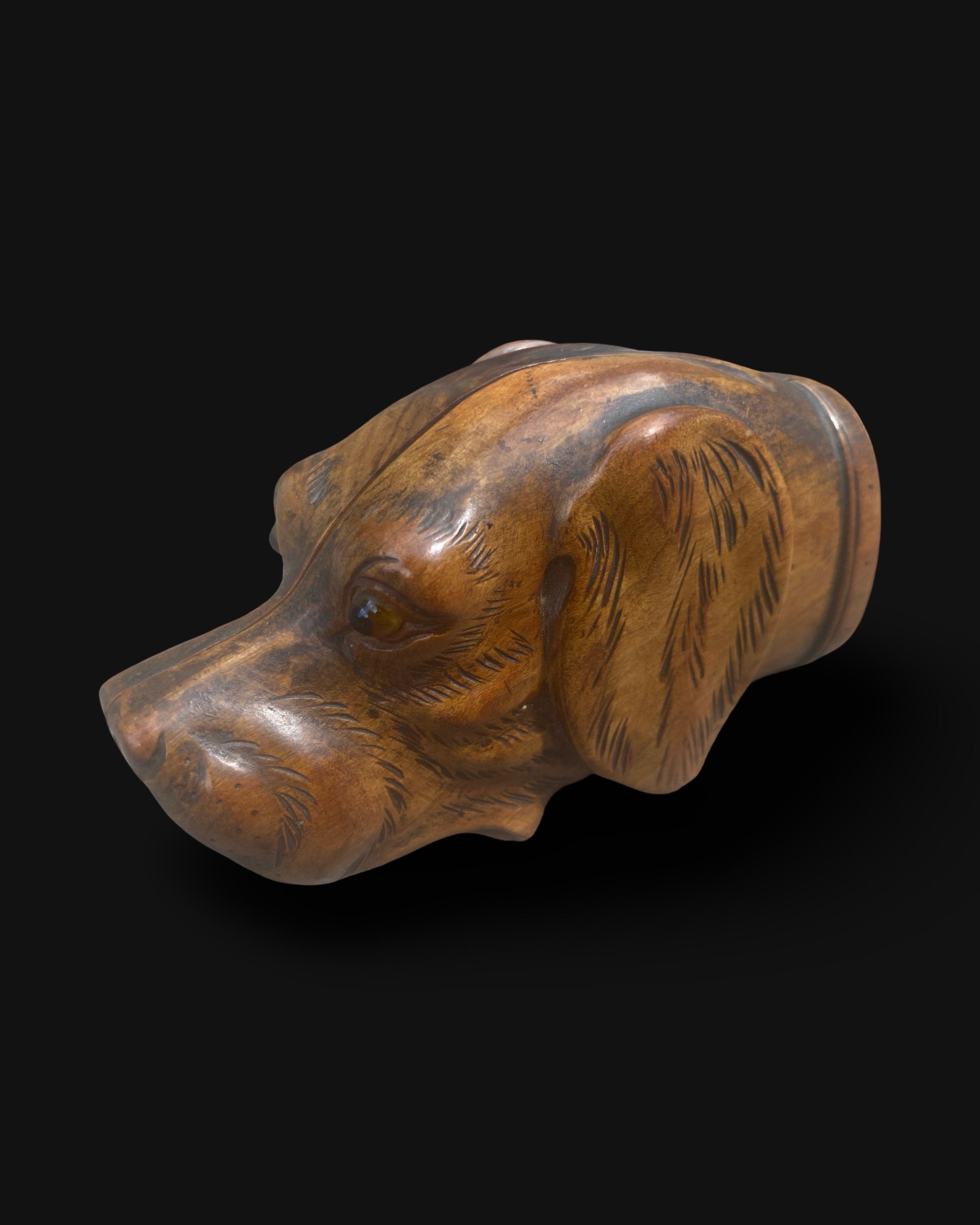 Antique Carved Hound Head Stamp Holder