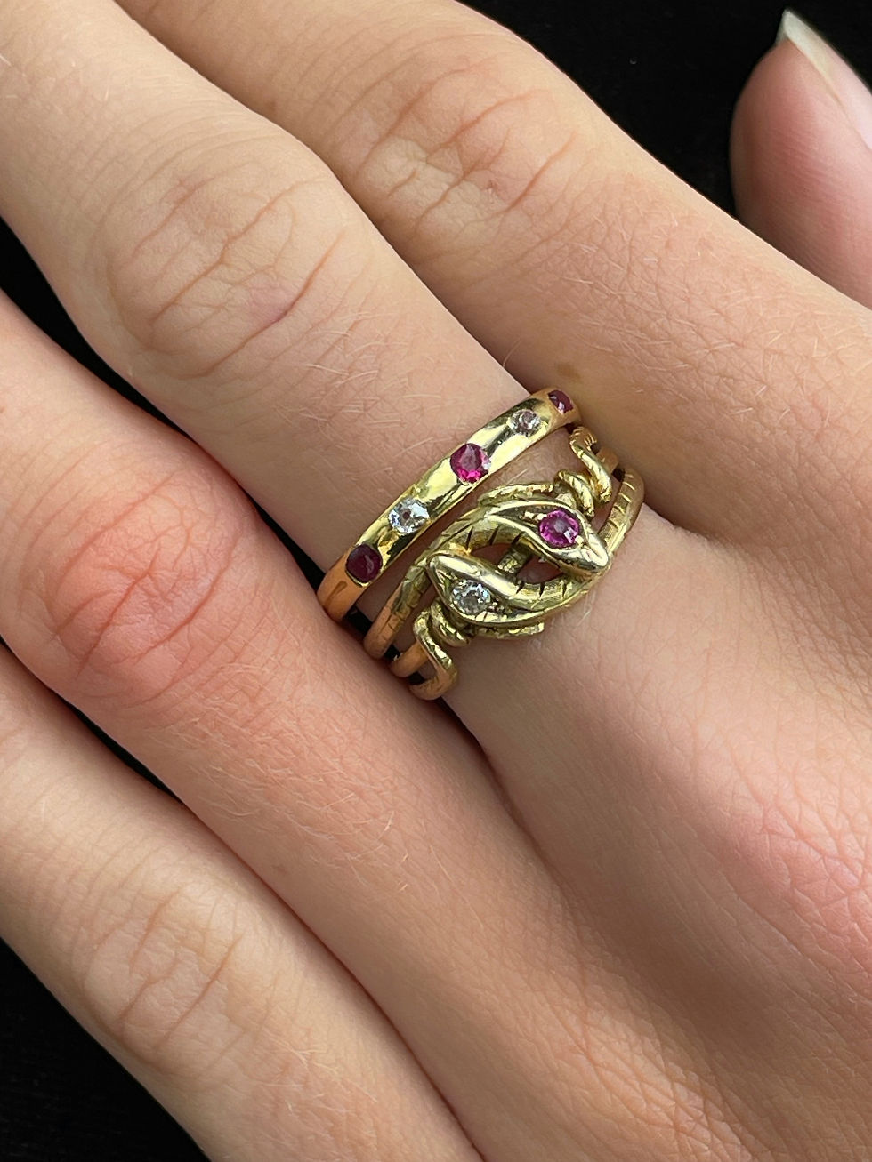 Thumbnail: Antique 15 Carat Ruby And Diamond Snake Ring