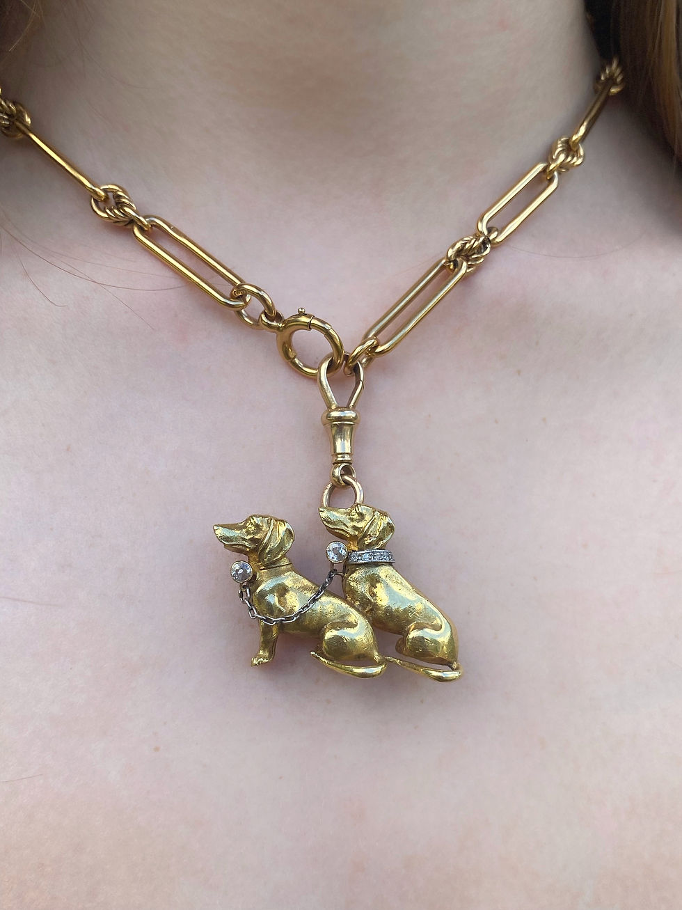 Thumbnail: 18 Carat Diamond Dachshund Duo Pendant