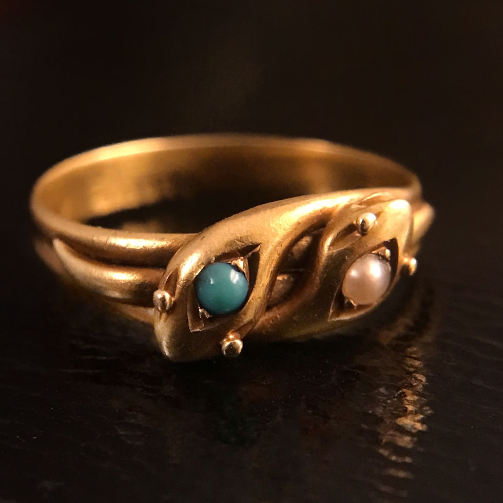 Thumbnail: 2 of 3 Skinny Double Snake Ring With Pearl and Turquoise
