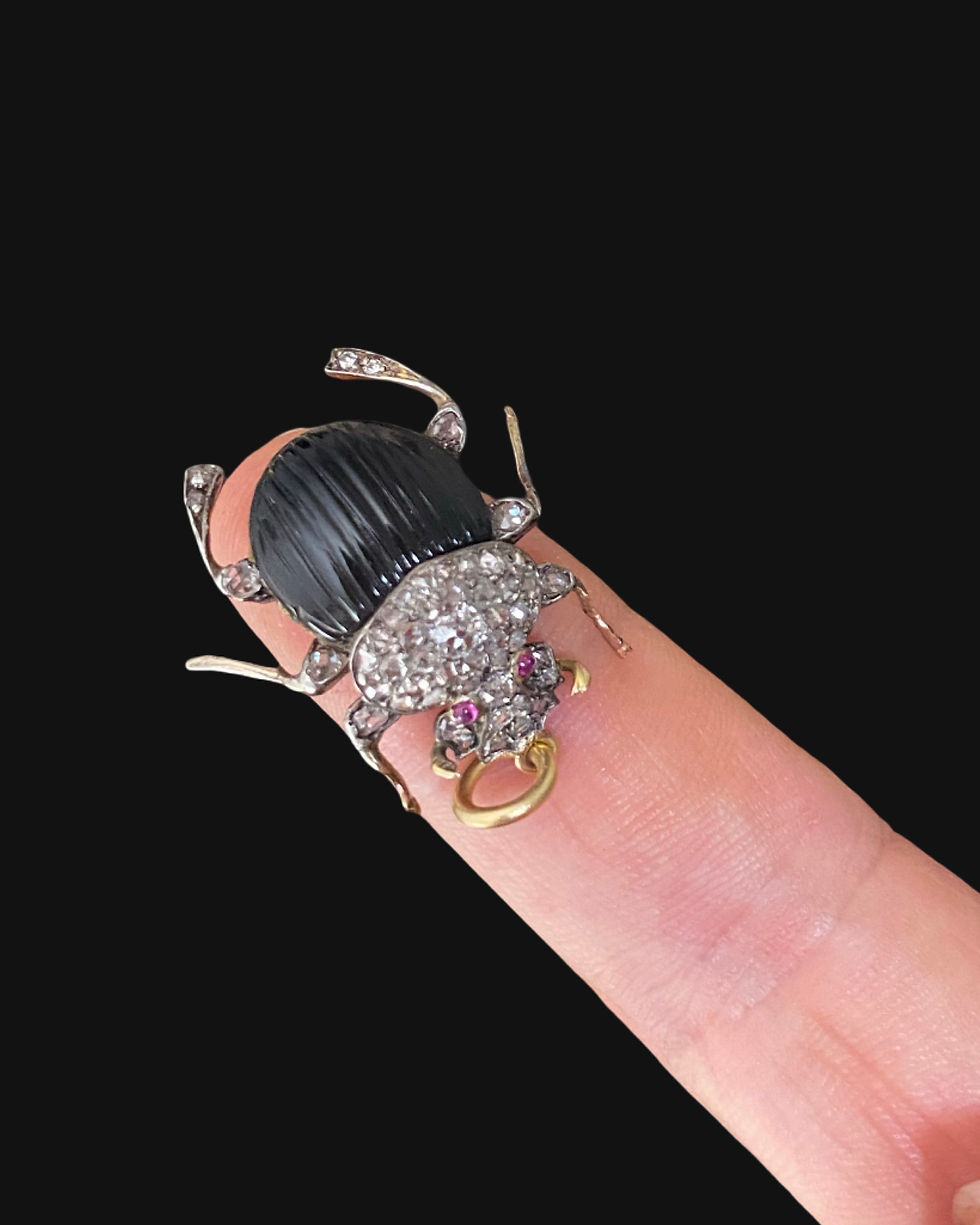 Thumbnail: Antique Diamond And Agate Stag Beetle Pendant