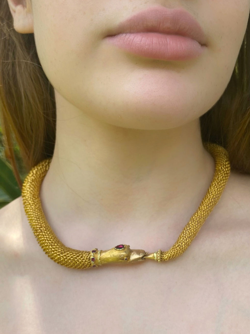 Thumbnail: Rare Georgian 18 Carat Mesh Snake Necklace