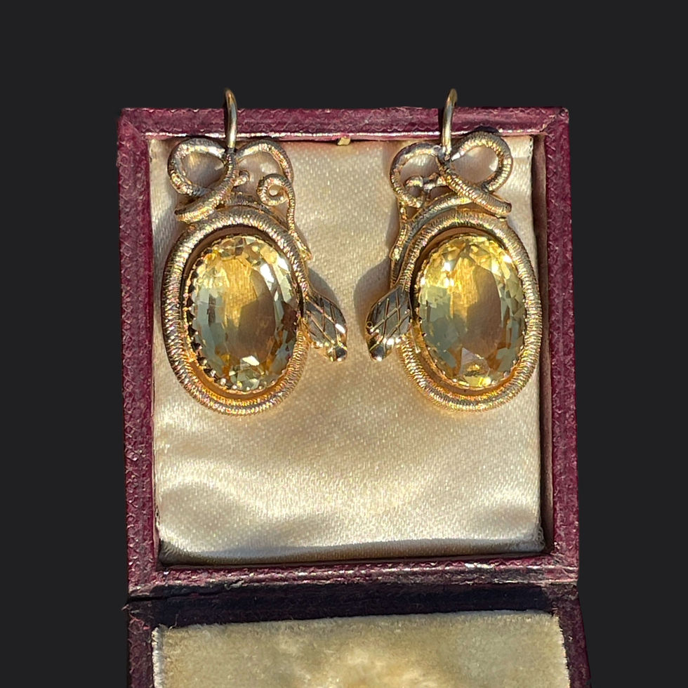Thumbnail: Antique Gold And Citrine Snake Earrings