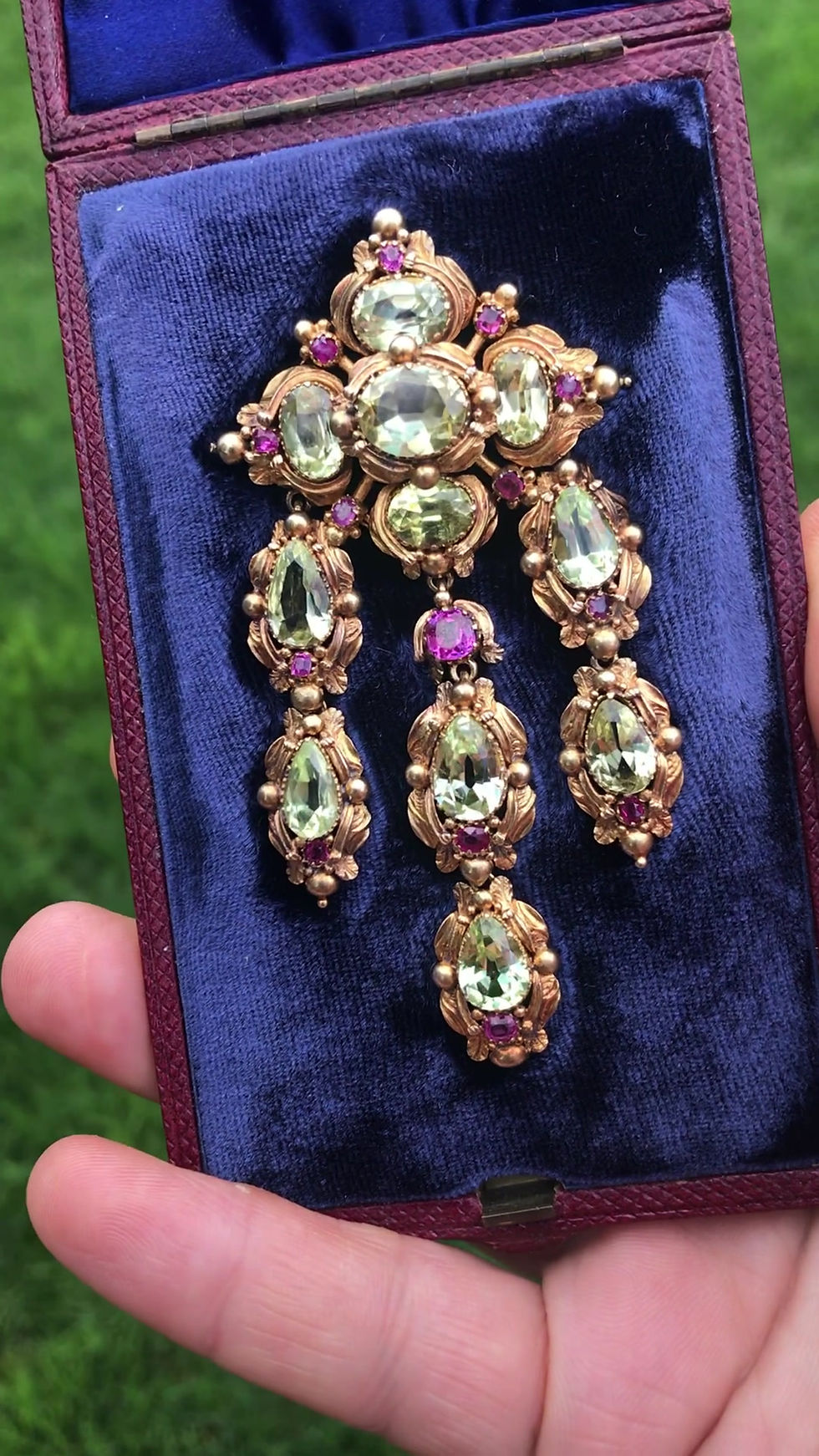 Thumbnail: Stunning Chrysoberyl And Ruby Georgian Brooch 