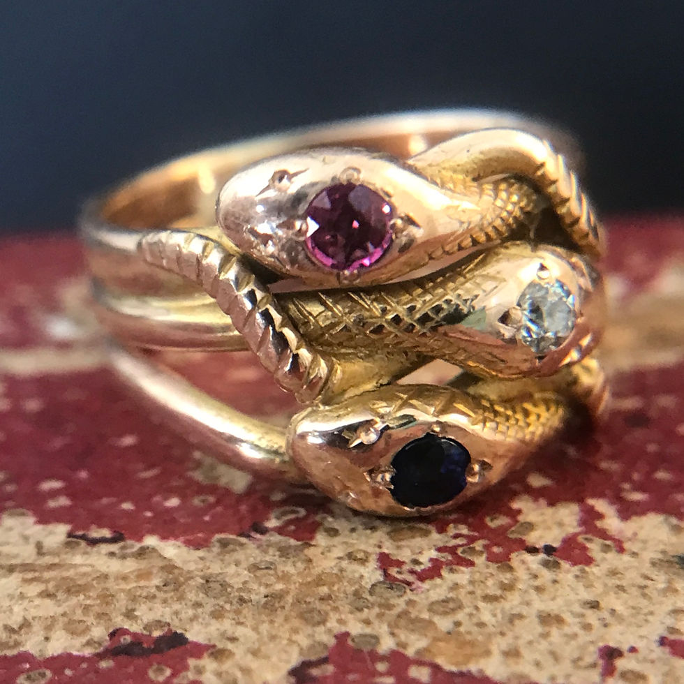 Thumbnail: Victorian High Carat Gold Triple Snake Ring 
