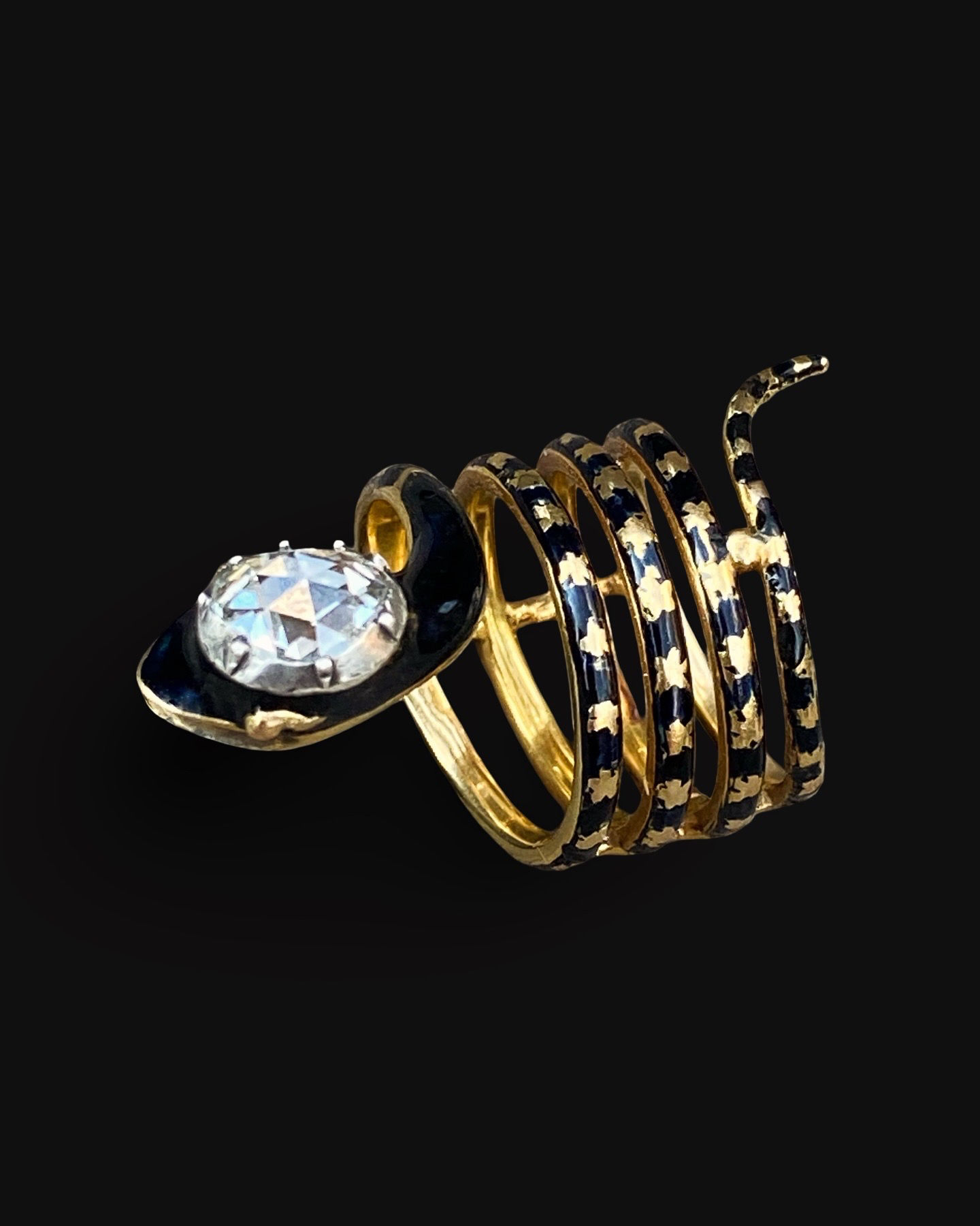 Victorian Enamel And Diamond Coiled Snake Ring