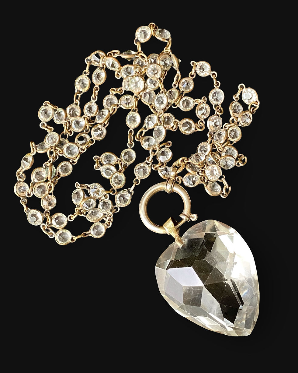 Thumbnail: Antique Chunky Paste Heart With Super Long Faceted Paste Chain