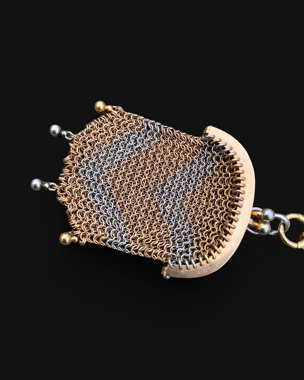 Thumbnail: Antique French 18 Carat Gold And Platinum Chain With Matching Mesh Purse