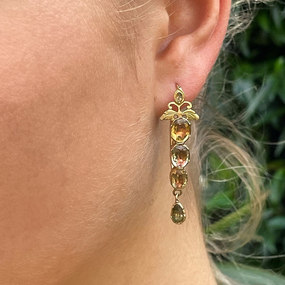Thumbnail: RESERVED Early 18th Century Foiled Citrine Poissarde Earrings 