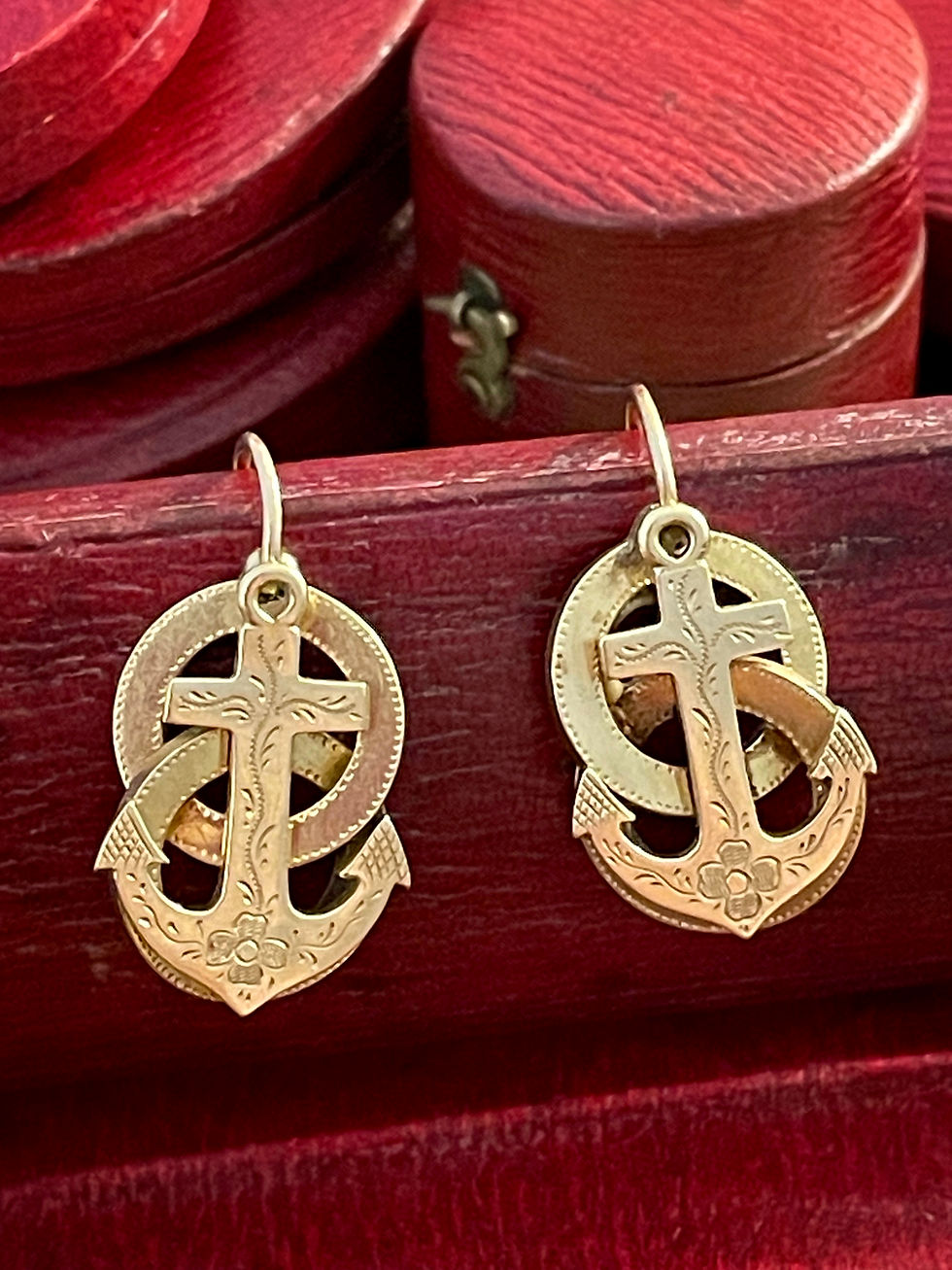 Thumbnail: Victorian 15 Carat Gold Anchor Earrings 