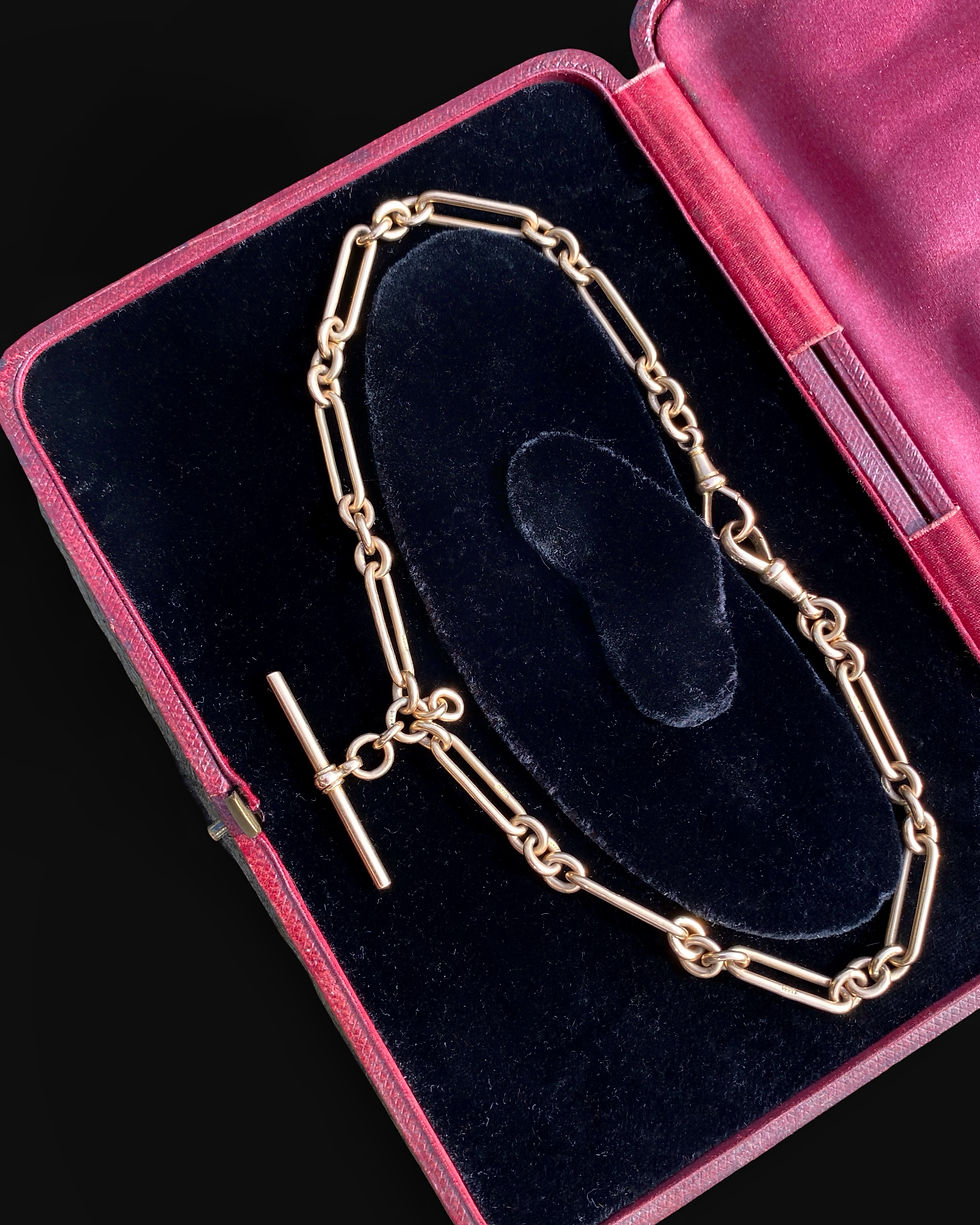 Thumbnail: Antique 9 Carat Gold Chunky Trombone Link Cain