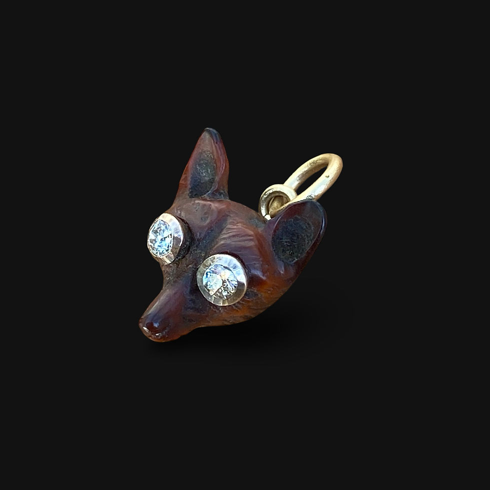 Thumbnail: Antique Boxwood Fox Head Pendant With Diamond Eyes
