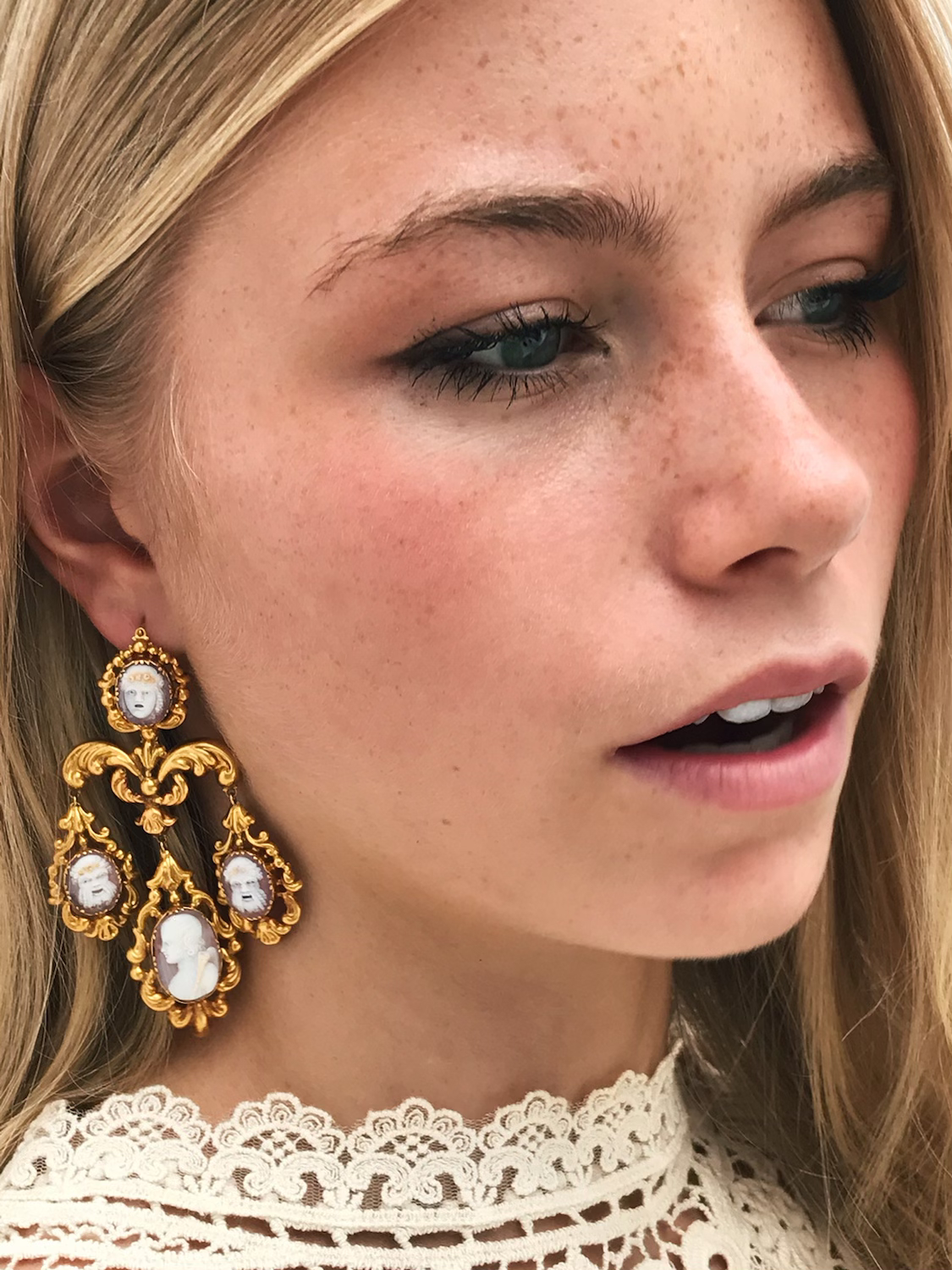 French Repousse Girandole Cameo Earrings