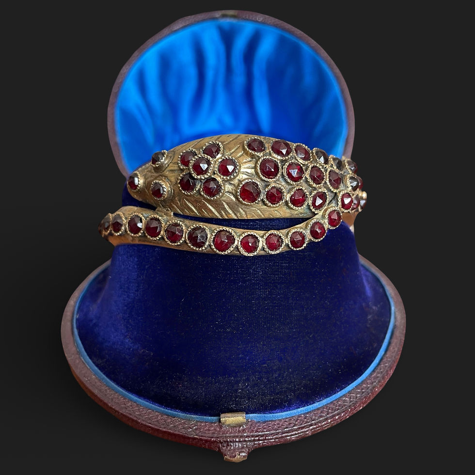 Thumbnail: Antique Silver Gilt And Garnet Snake Cuff
