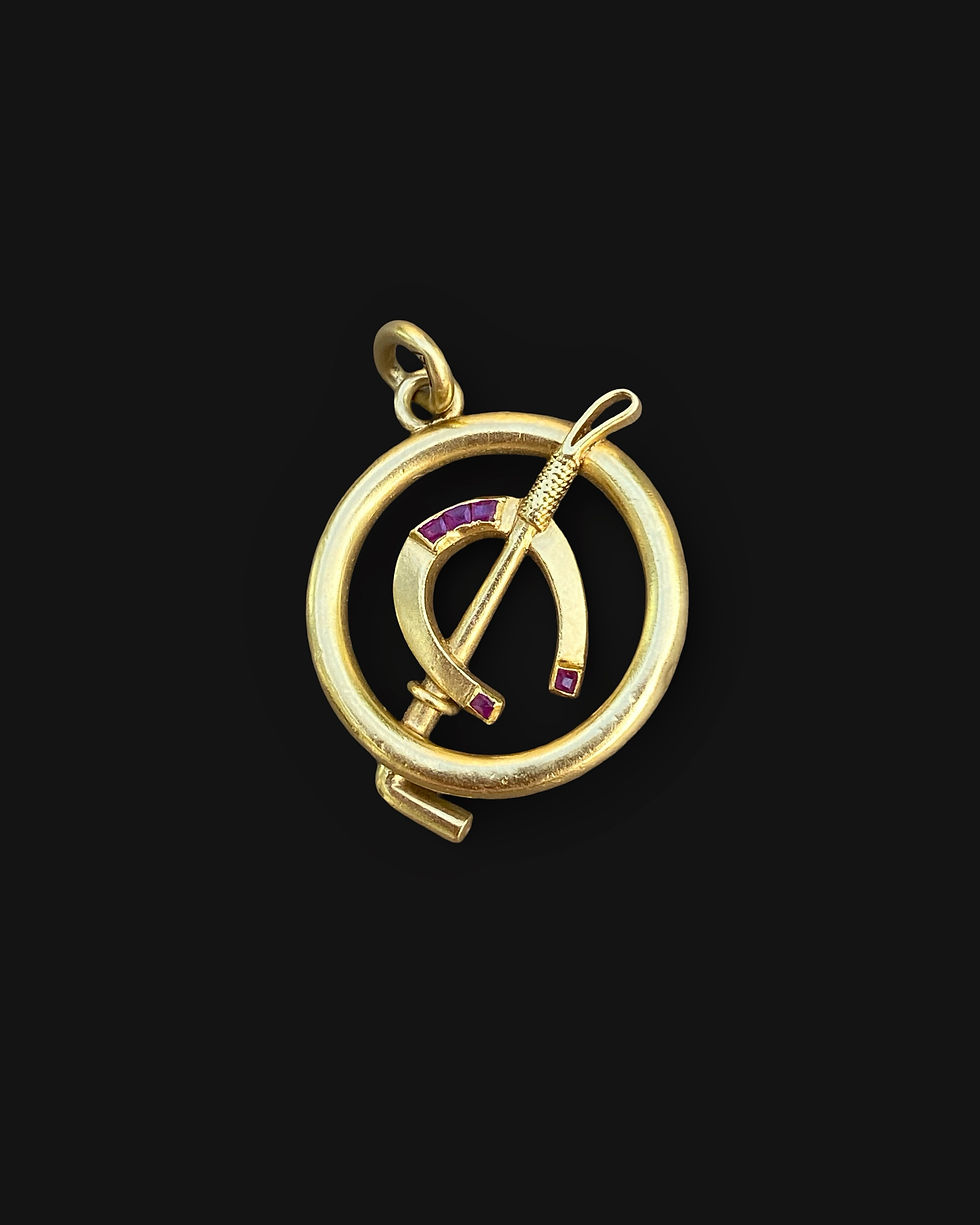 Thumbnail: 18 Carat Gold Ruby Horseshoe And Crop Charm