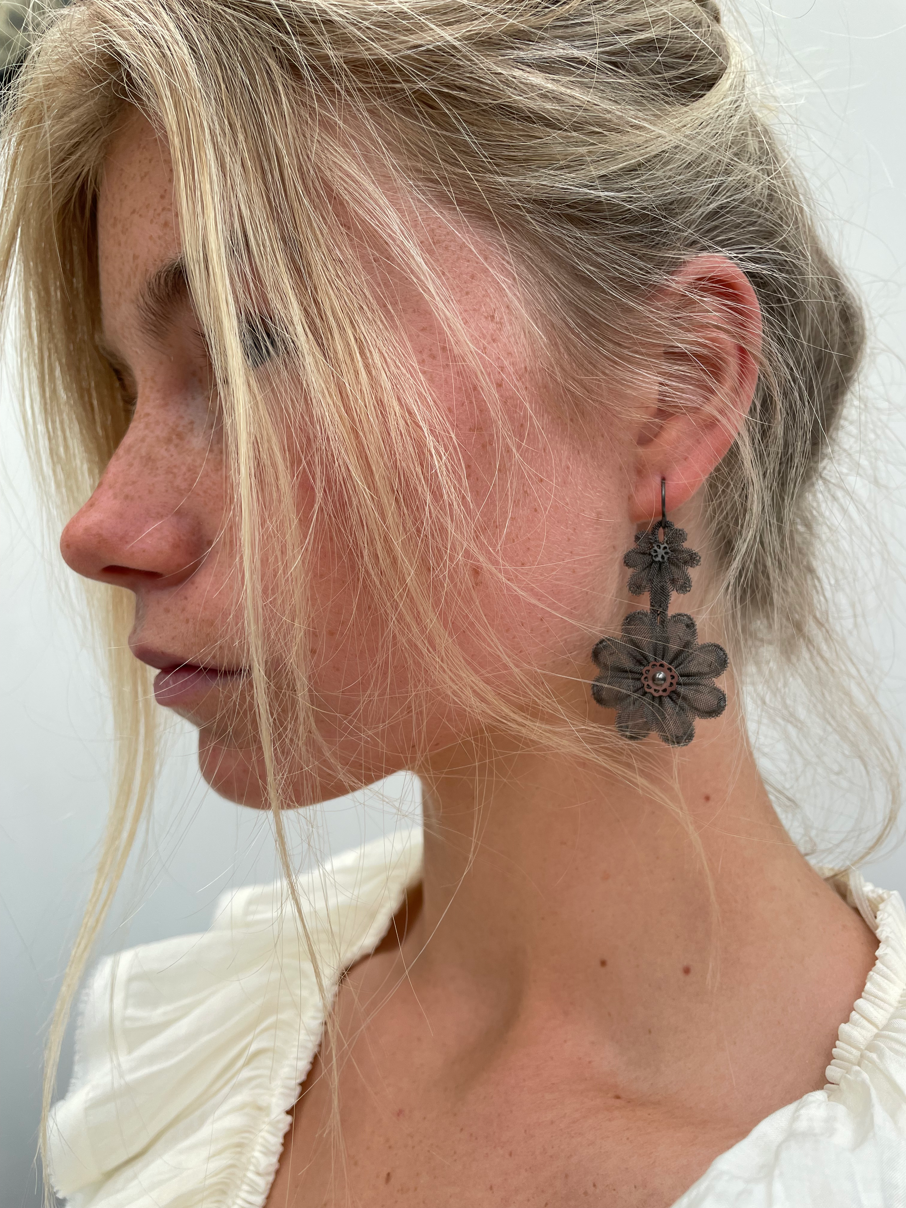 Early 19th Century Silesian Flower Earrings