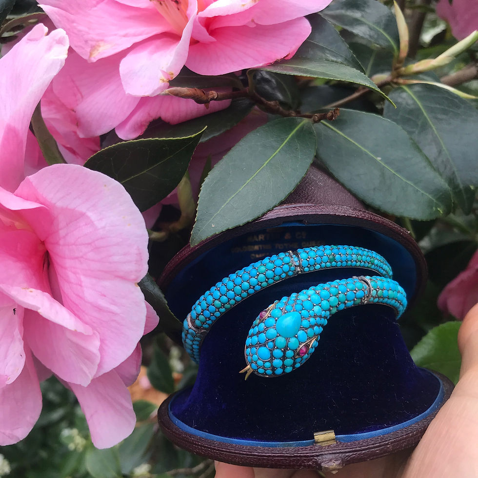 Thumbnail: Rare Victorian Pave Turquoise Snake Bracelet 