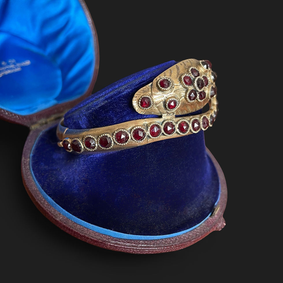 Thumbnail: Antique Silver Gilt And Garnet Snake Cuff