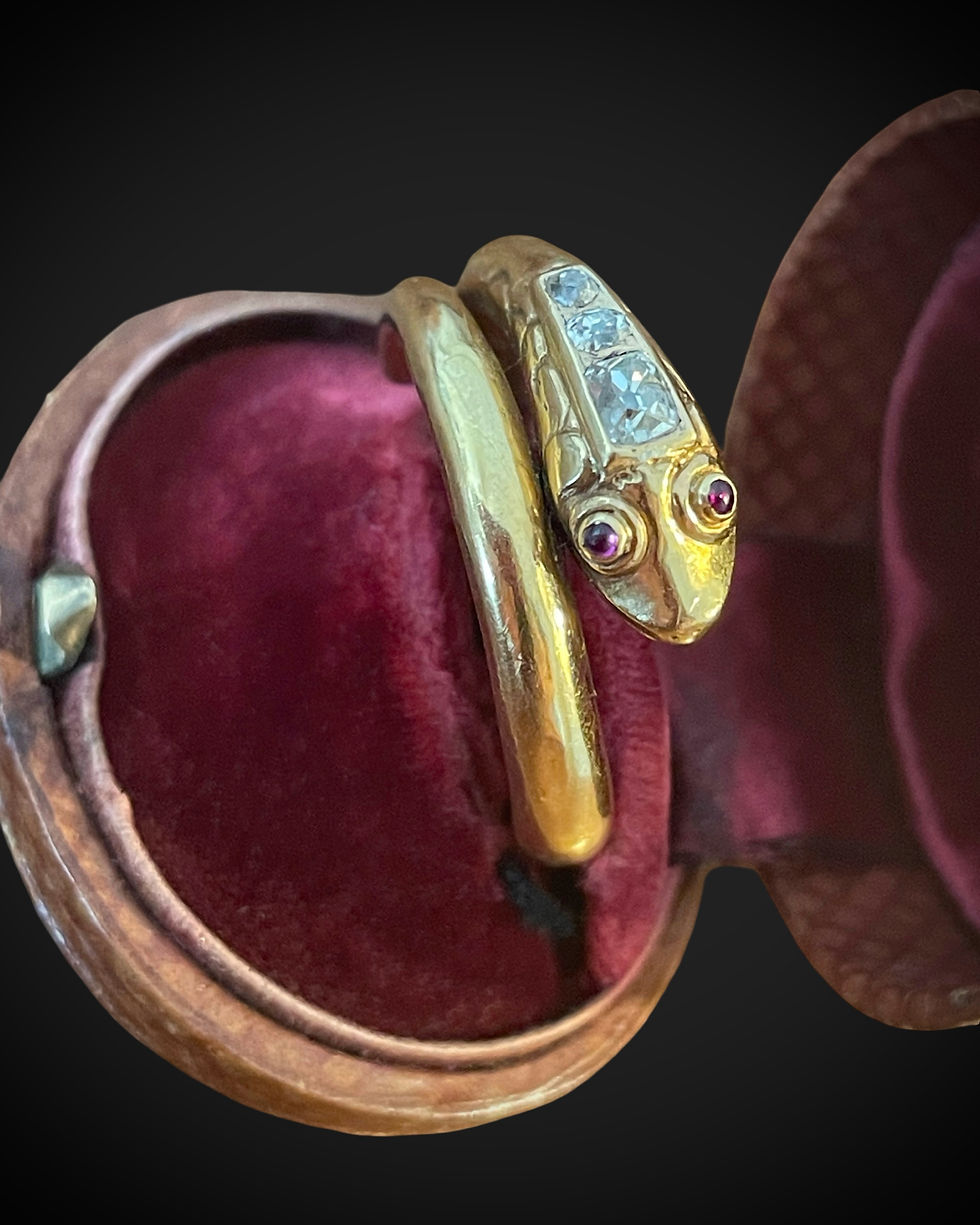 Thumbnail: Antique Snake Ring With Old Cut Diamonds