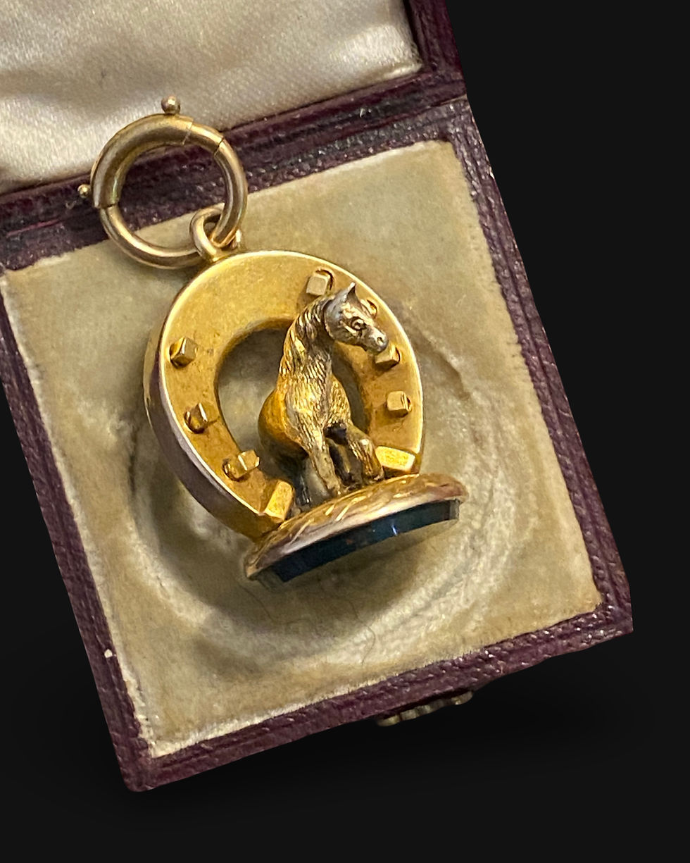 Thumbnail: Victorian 15 Carat Horse Fob With Bolt 