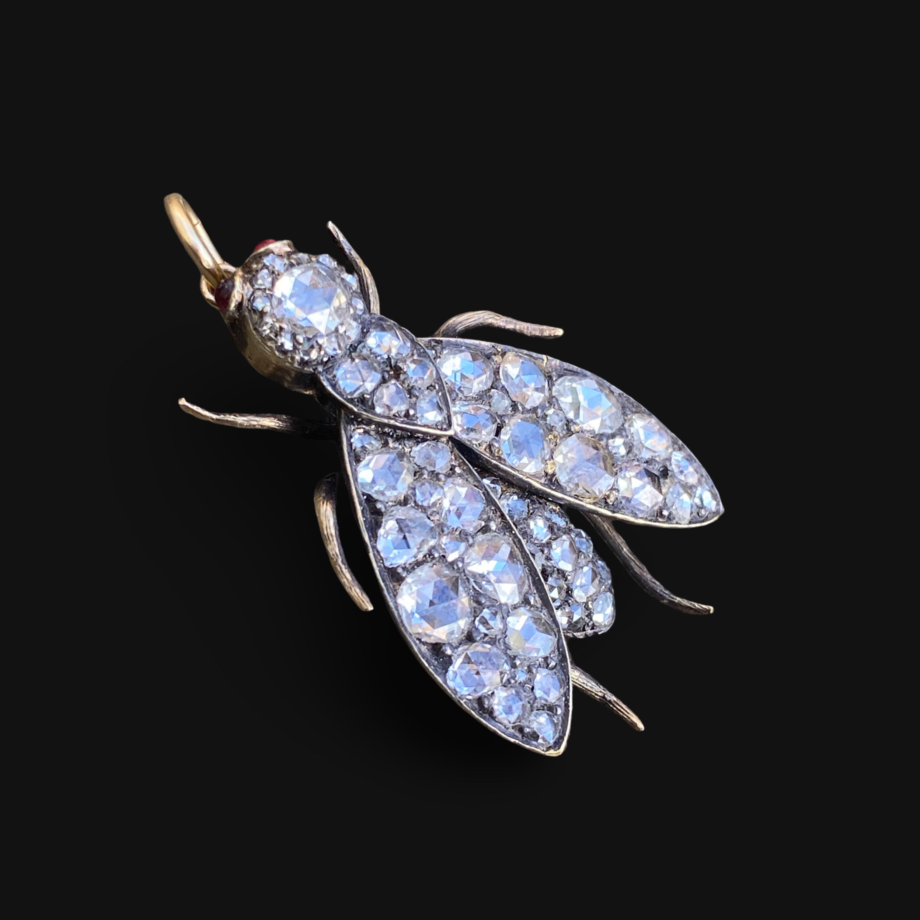 Large Victorian Rose Cut Diamond Fly Pendant