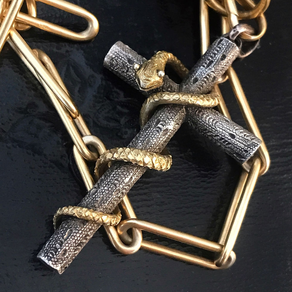 Thumbnail: Victorian Silver Cross With Gold Snake 1867